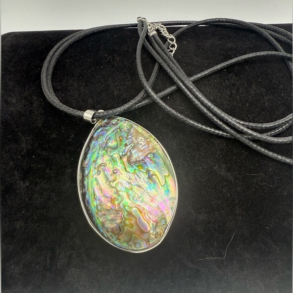 Jewelry - Large Rainbow Abalone Shell Pendant Necklace 18KGP Statement Piece